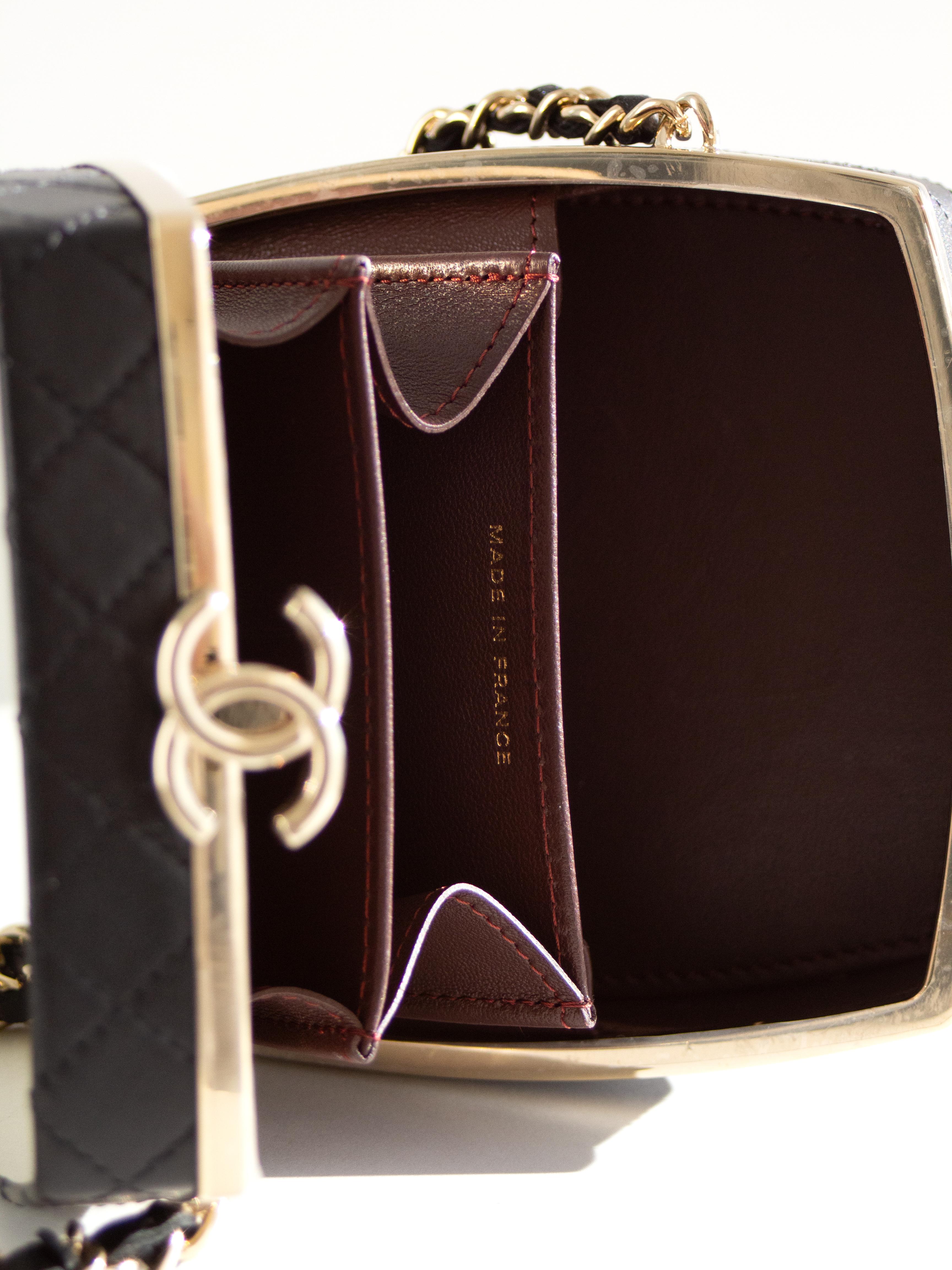 Chanel 2021 Compact Powder Beauty Box Gold Mirror CC Black Lambskin Clutch Bag 9