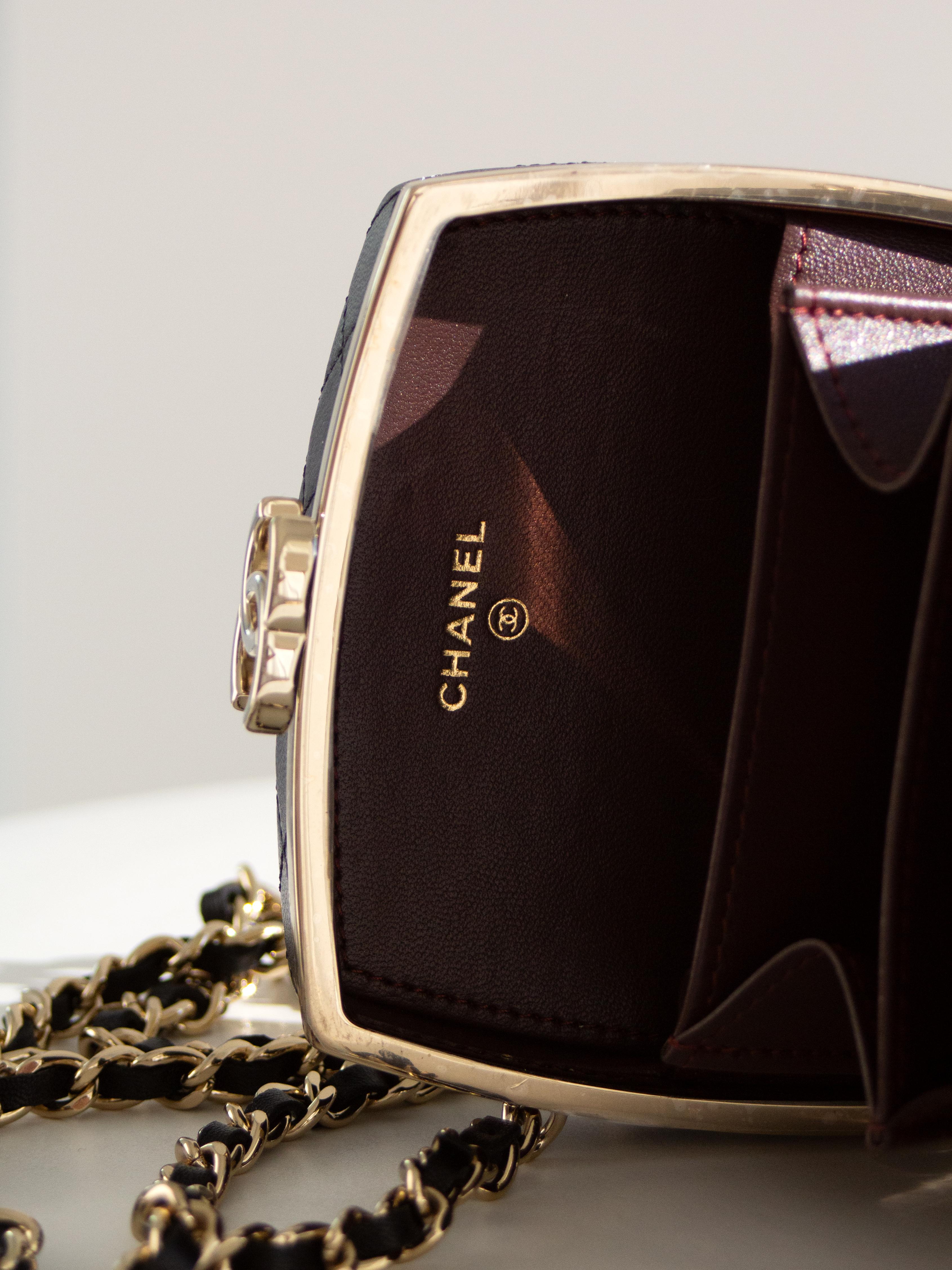Chanel 2021 Compact Powder Beauty Box Gold Mirror CC Black Lambskin Clutch Bag 10