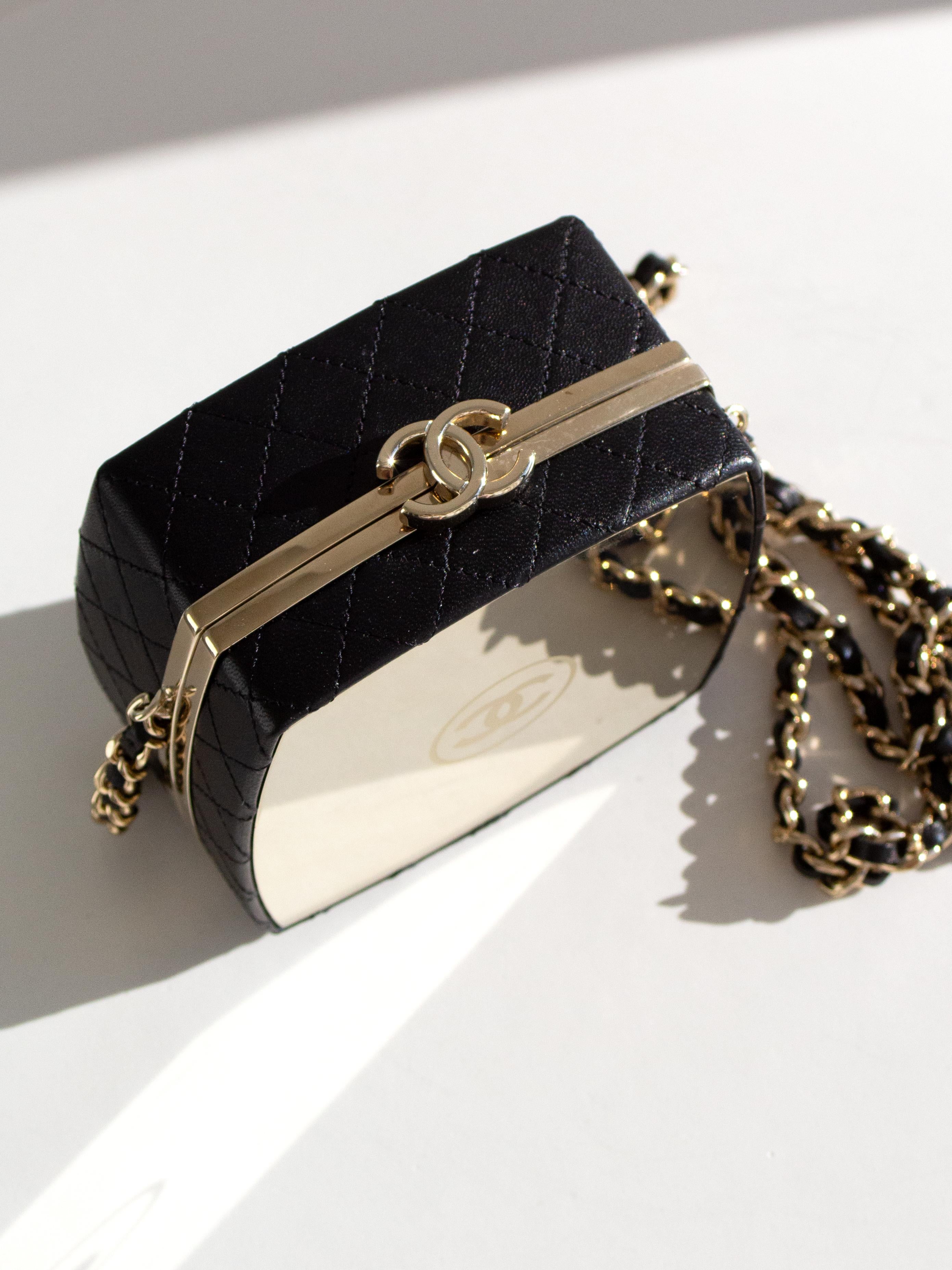 Chanel 2021 Compact Powder Beauty Box Gold Mirror CC Black Lambskin Clutch Bag 1