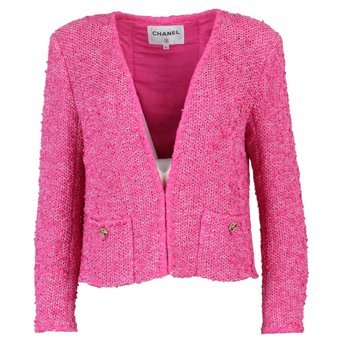 Chanel 2021 Cotton Blend Tweed Jacket Fr 42 Uk 14