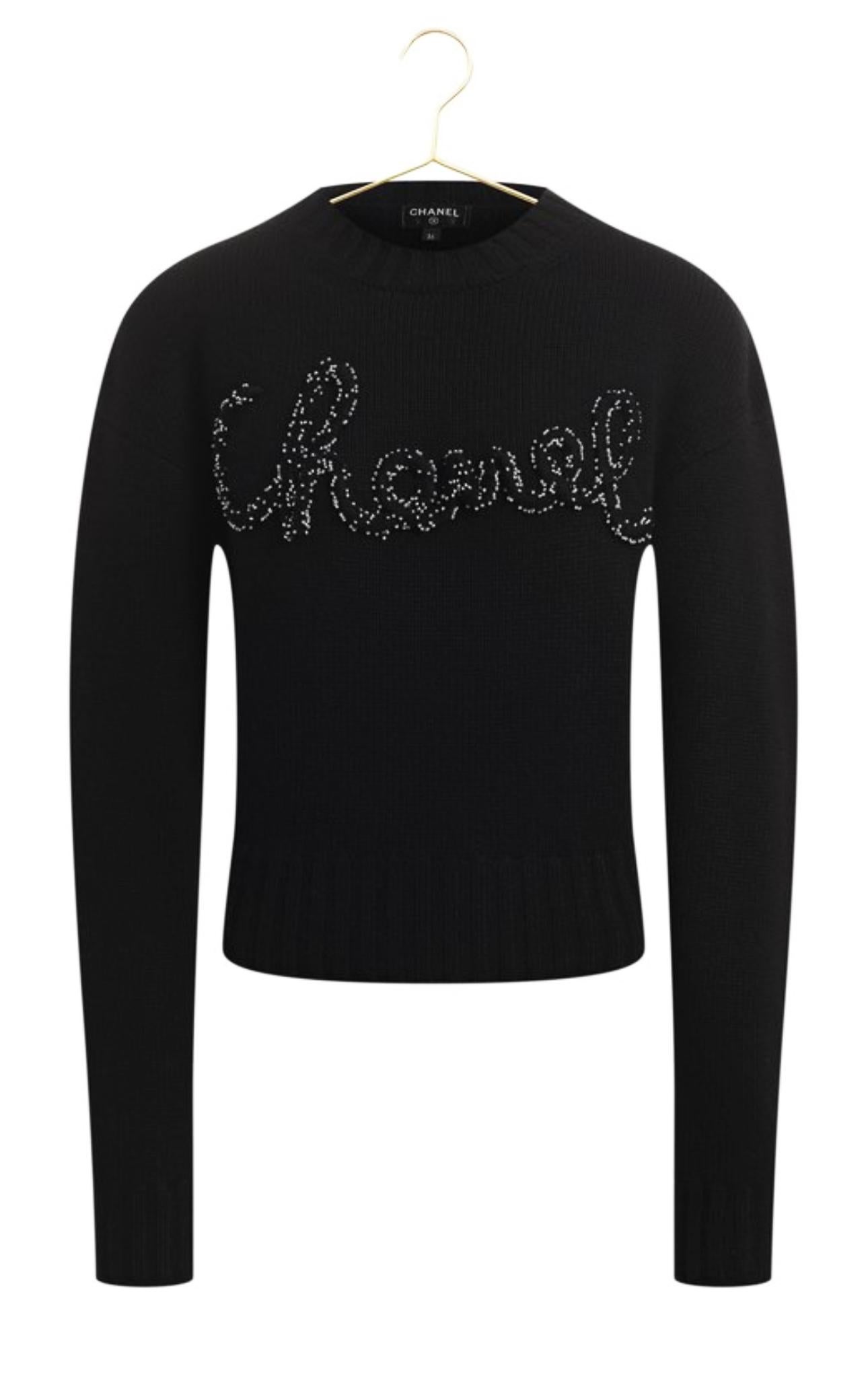 Black Chanel 2021 Embellished Logo Cashmere Jumper