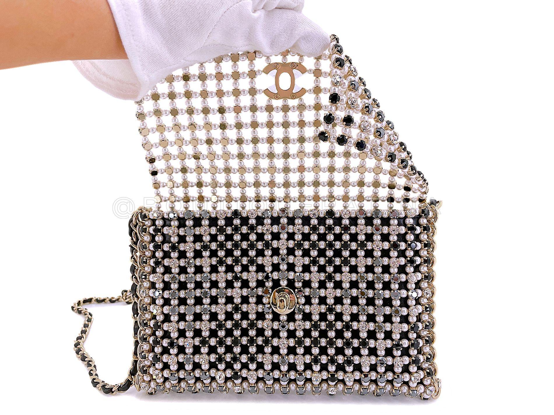 Chanel 2021 Evening Gold Pearls Crystal Flap Bag 67895 For Sale 6
