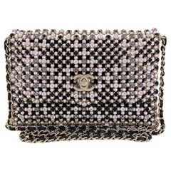 Used Chanel 2021 Evening Gold Pearls Crystal Flap Bag 67895