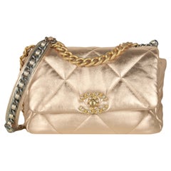 Chanel 2021 Gold Metallic Lambskin Leather Quilted Medium 19 Bag