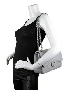 Chanel 2021 Grey Caviar Leather Quilted Classic Double Flap Jumbo Bag