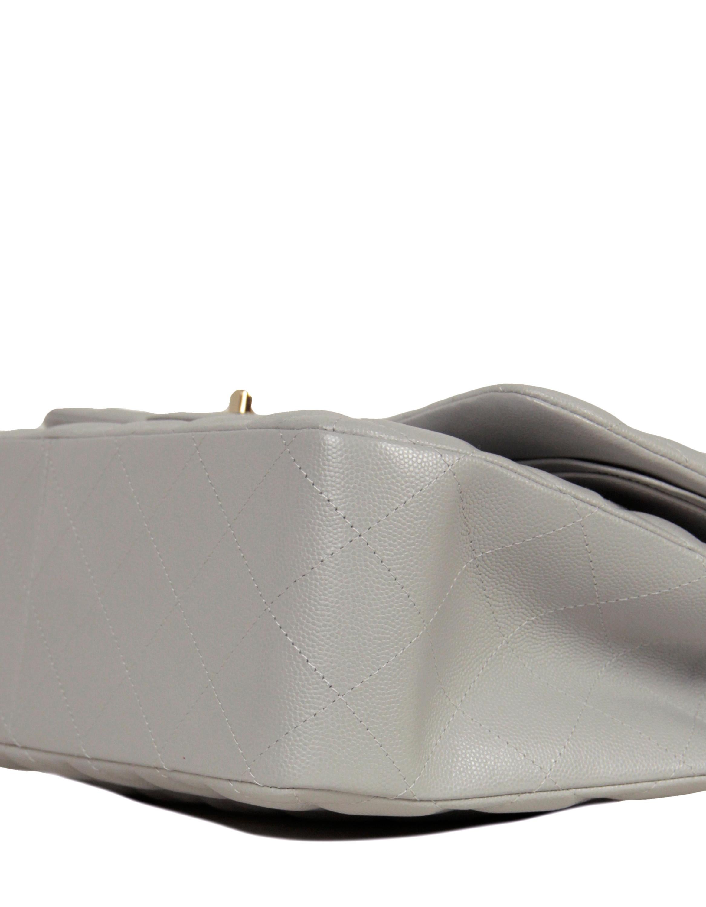 Women's Chanel 2021 Grey Caviar Leather Quilted Classic Double Flap Jumbo Bag