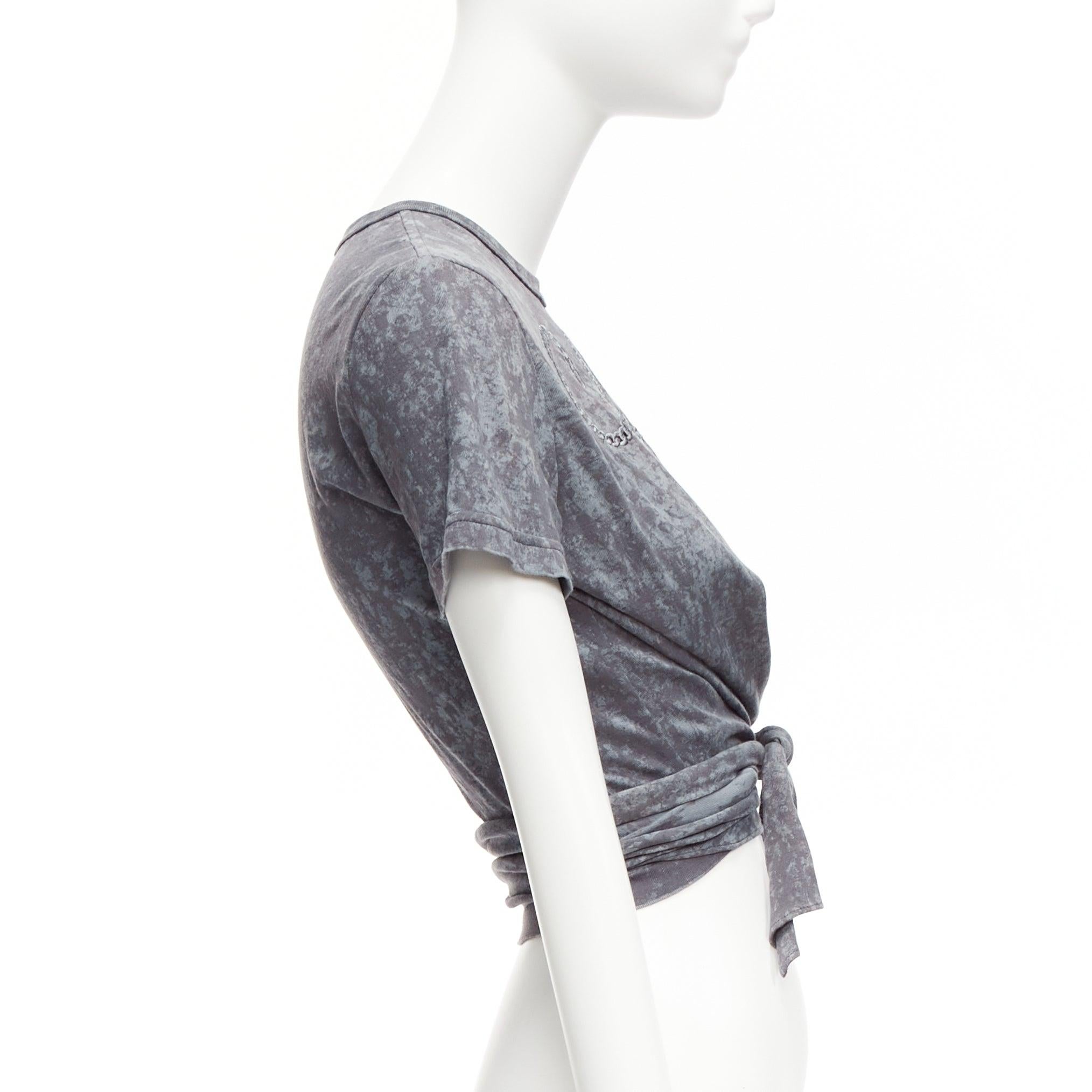 CHANEL 2021 grey rope logo embroidery tie cropped tshirt FR34 XS In Excellent Condition For Sale In Hong Kong, NT