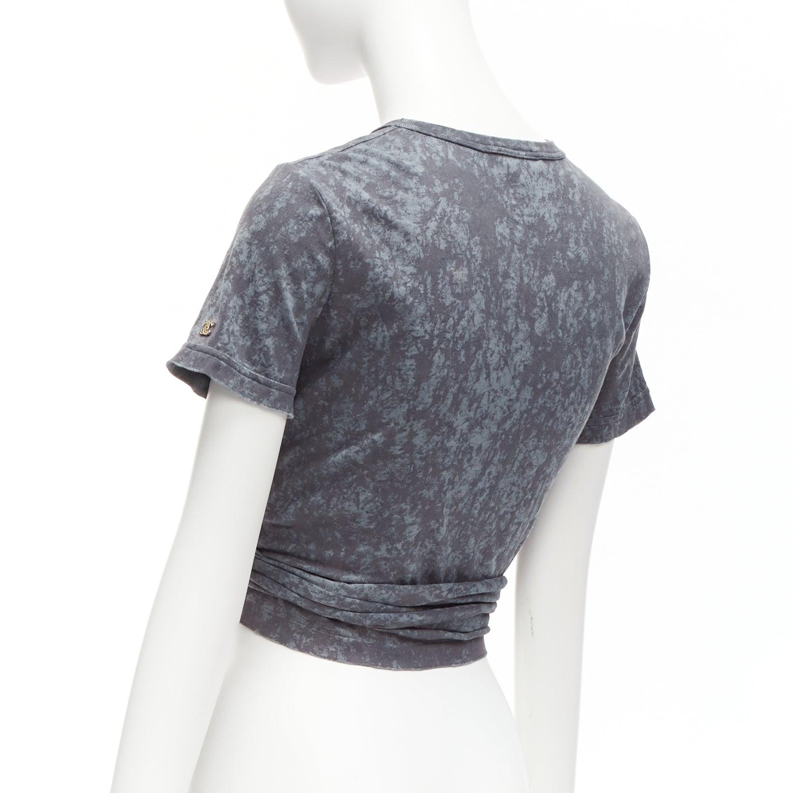 CHANEL 2021 grey rope logo embroidery tie cropped tshirt FR34 XS For Sale 2