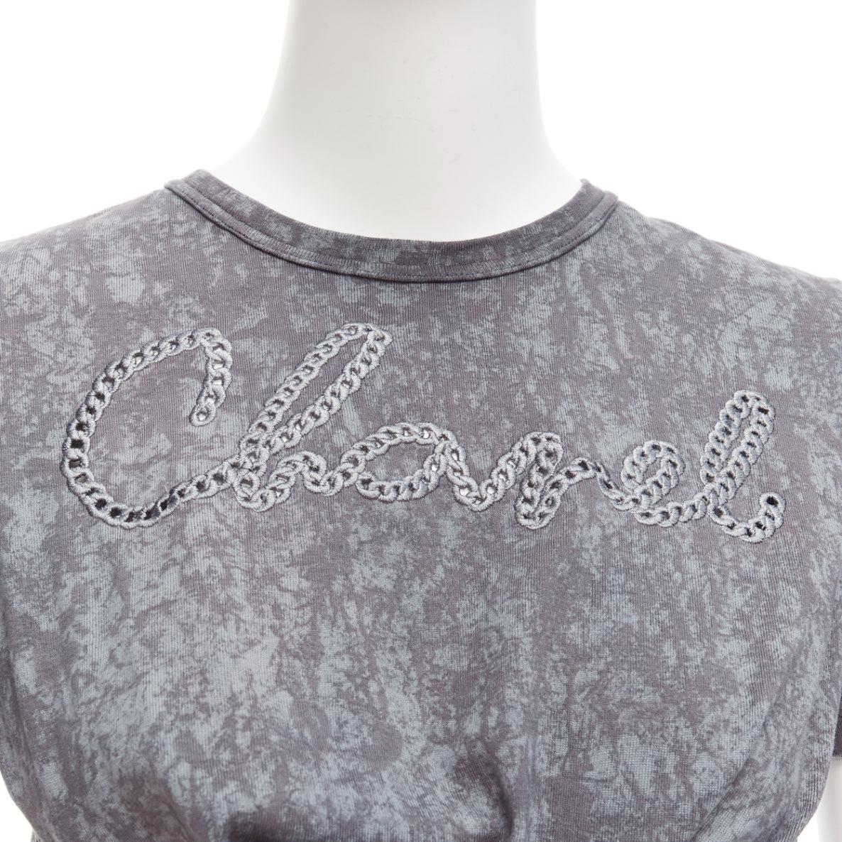 CHANEL 2021 grey rope logo embroidery tie cropped tshirt FR34 XS For Sale 2