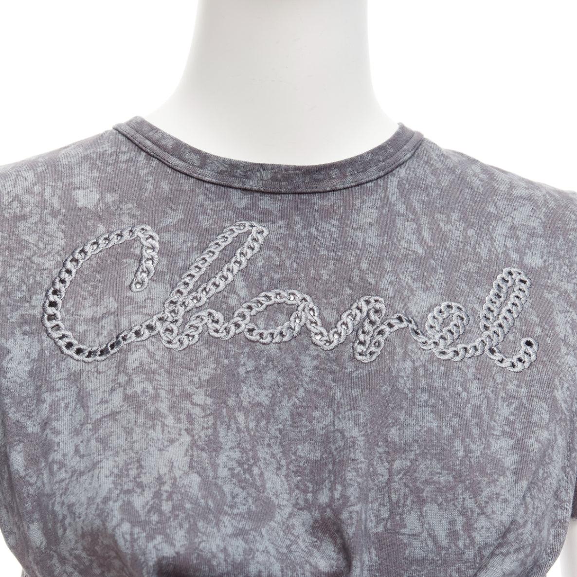 CHANEL 2021 grey rope logo embroidery tie cropped tshirt FR34 XS For Sale 3