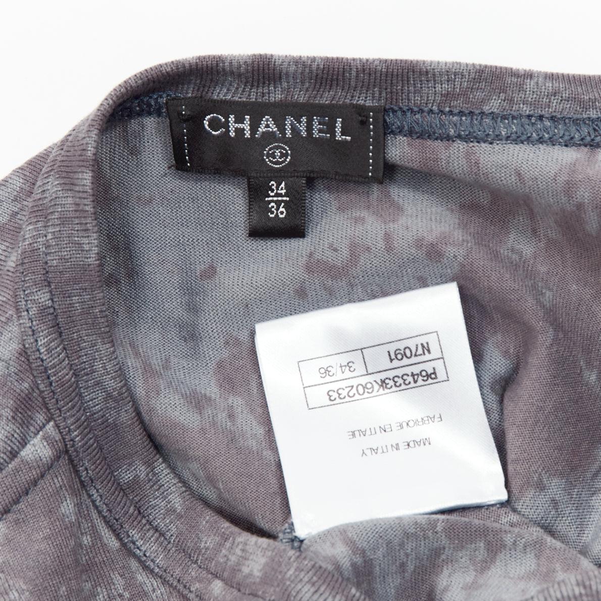 CHANEL 2021 grey rope logo embroidery tie cropped tshirt FR34 XS For Sale 3