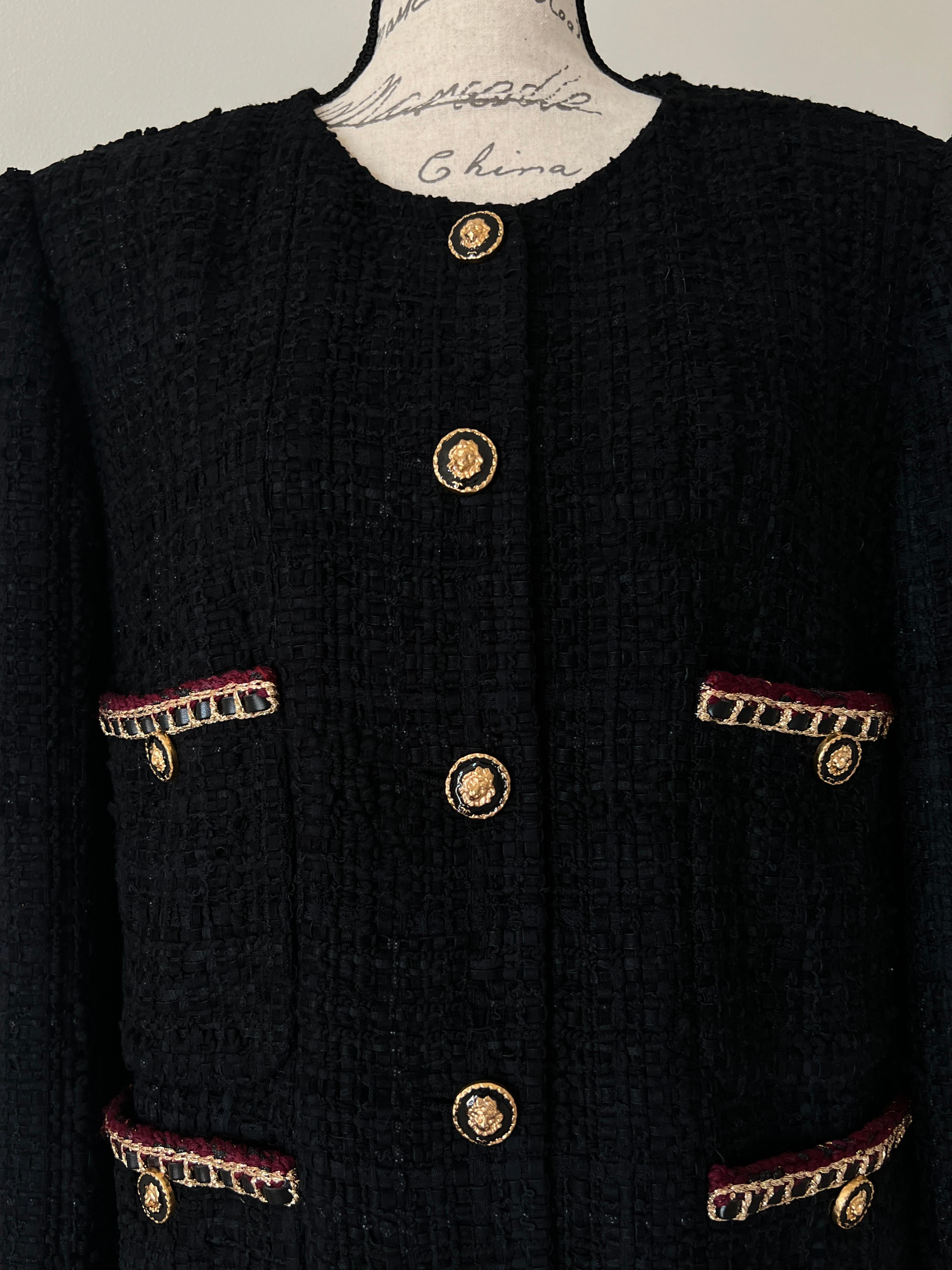 Chanel 2021 Hailey Bieber Style  Trim Black Tweed Jacket 1