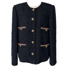 Chanel 2021 Hailey Bieber Style  Trim Black Tweed Jacket