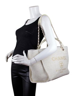 Chanel 2021 Ivory/ Gold Large Deauville Shopping Tote Bag