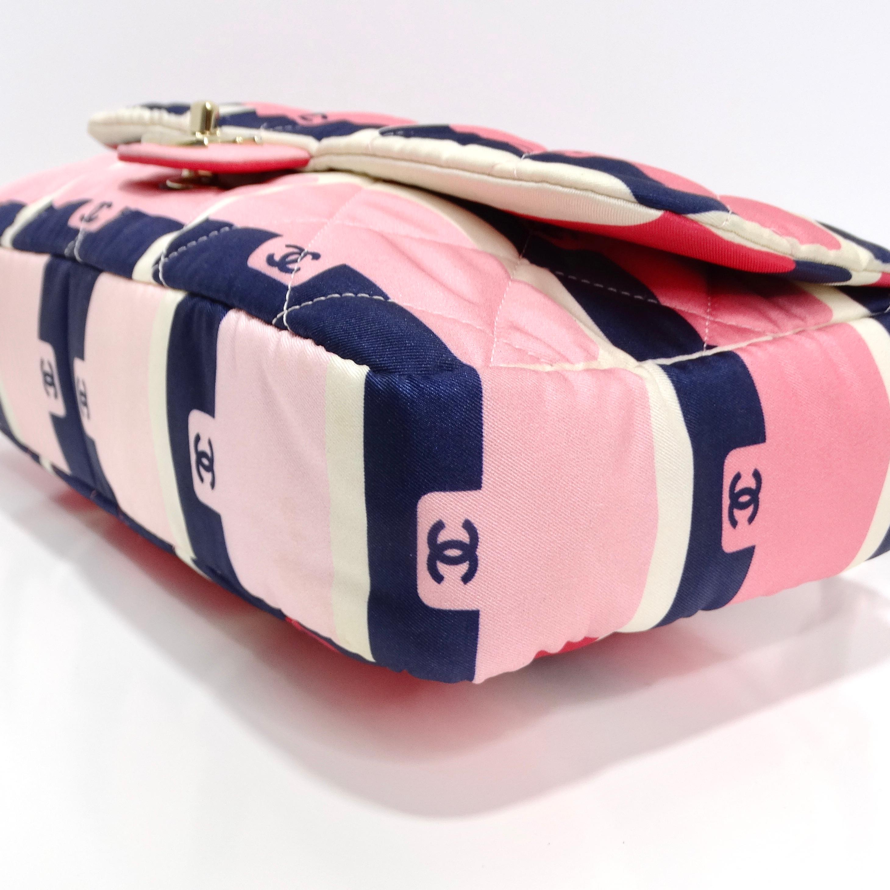 Chanel 2021 Jumbo Print Graphic Pink Black Quilted Flap Shoulder Bag For Sale 8