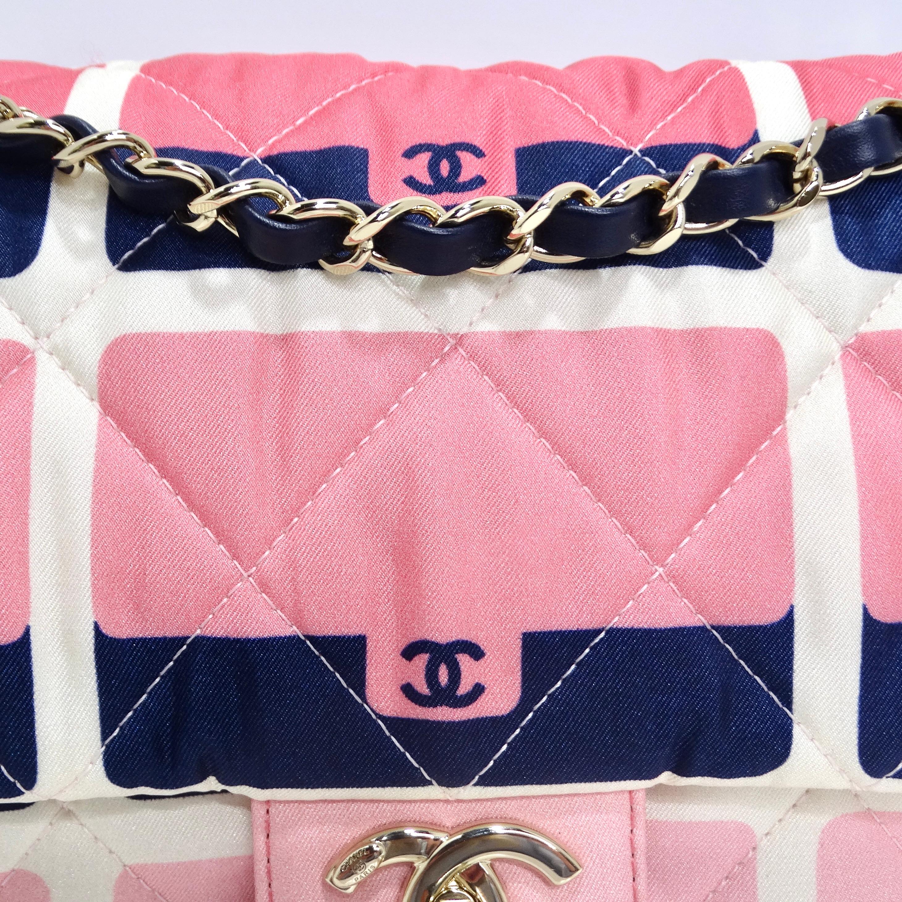 Chanel 2021 Jumbo Print Graphic Pink Black Quilted Flap Shoulder Bag In Excellent Condition For Sale In Scottsdale, AZ