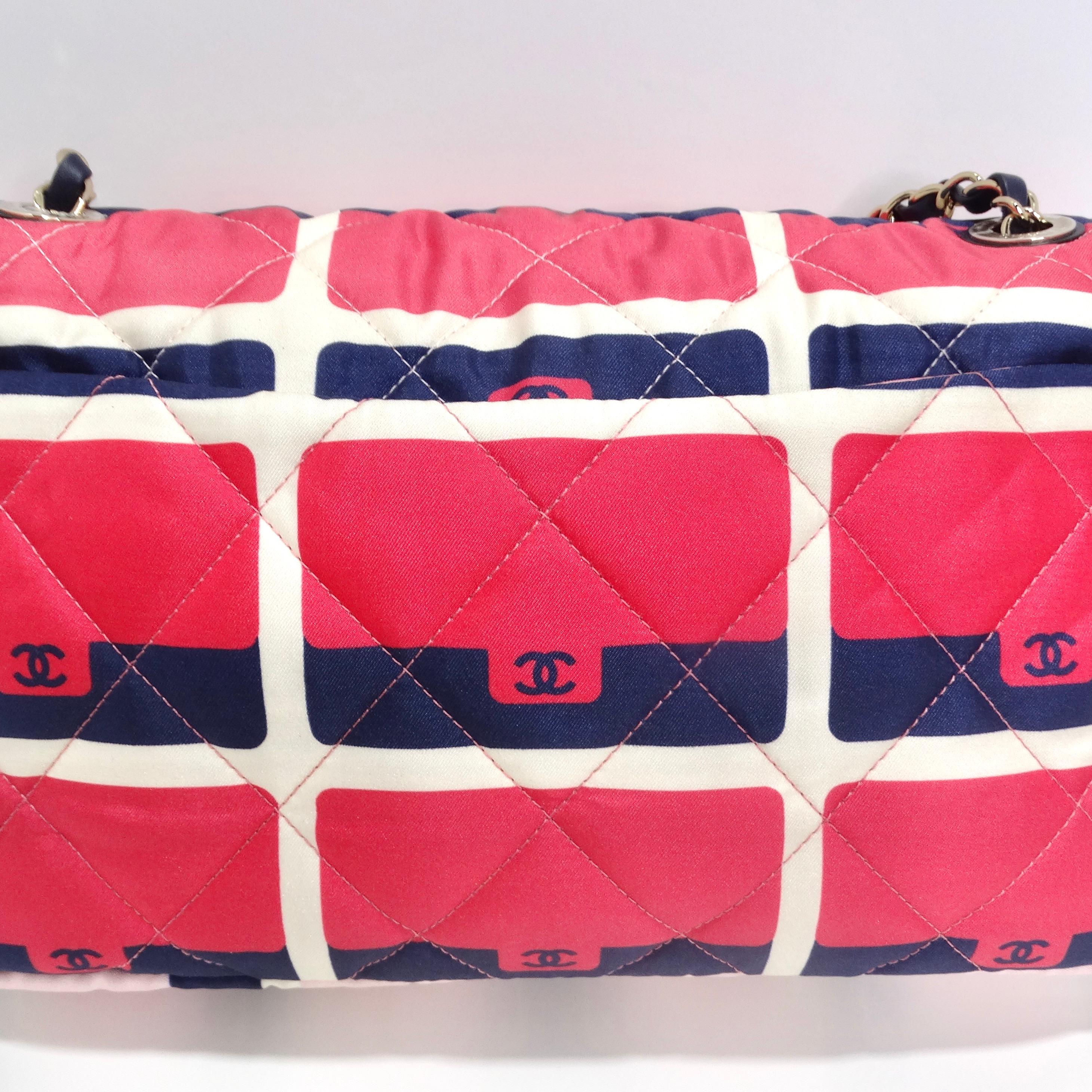 Chanel 2021 Jumbo Print Graphic Pink Black Quilted Flap Shoulder Bag For Sale 3