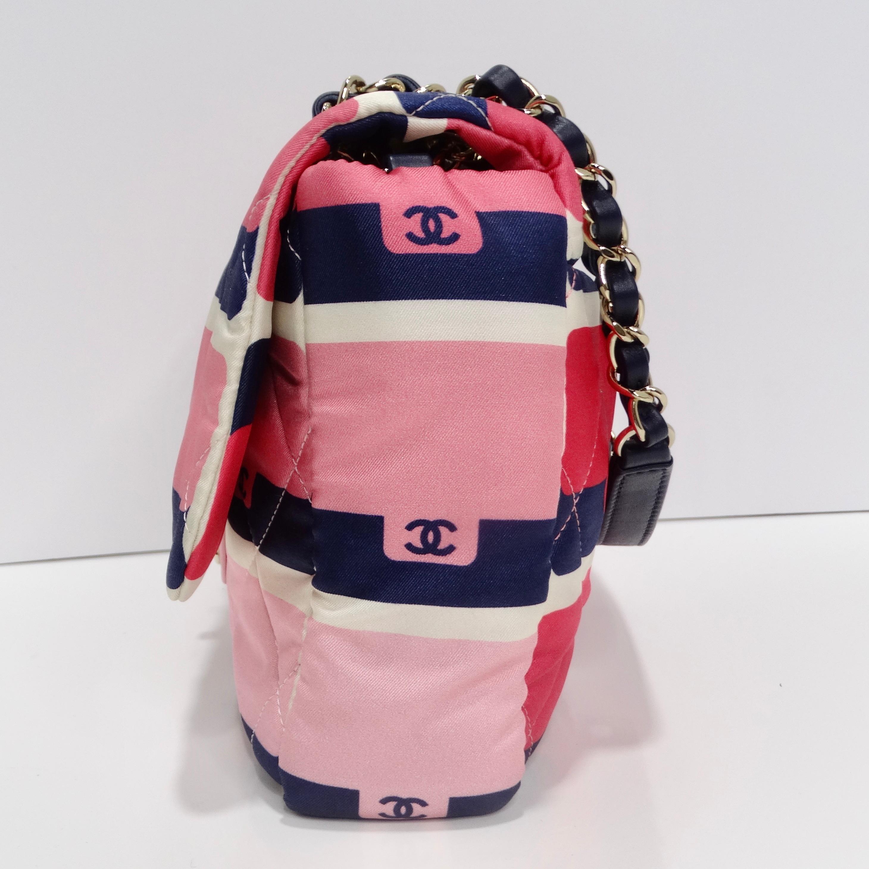 Chanel 2021 Jumbo Print Graphic Pink Black Quilted Flap Shoulder Bag For Sale 4