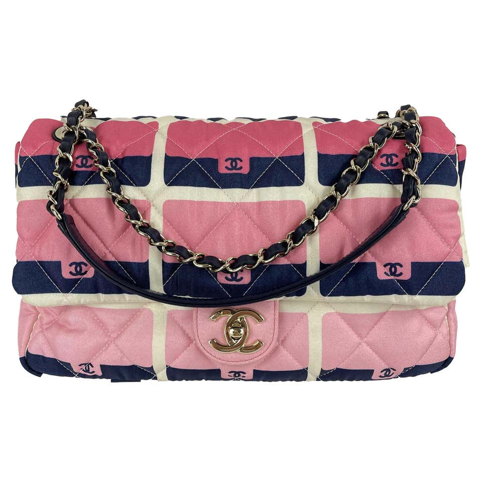 CHANEL 2021 Jumbo Print Graphic Pink Black Quilted Flap Shoulder Bag ...