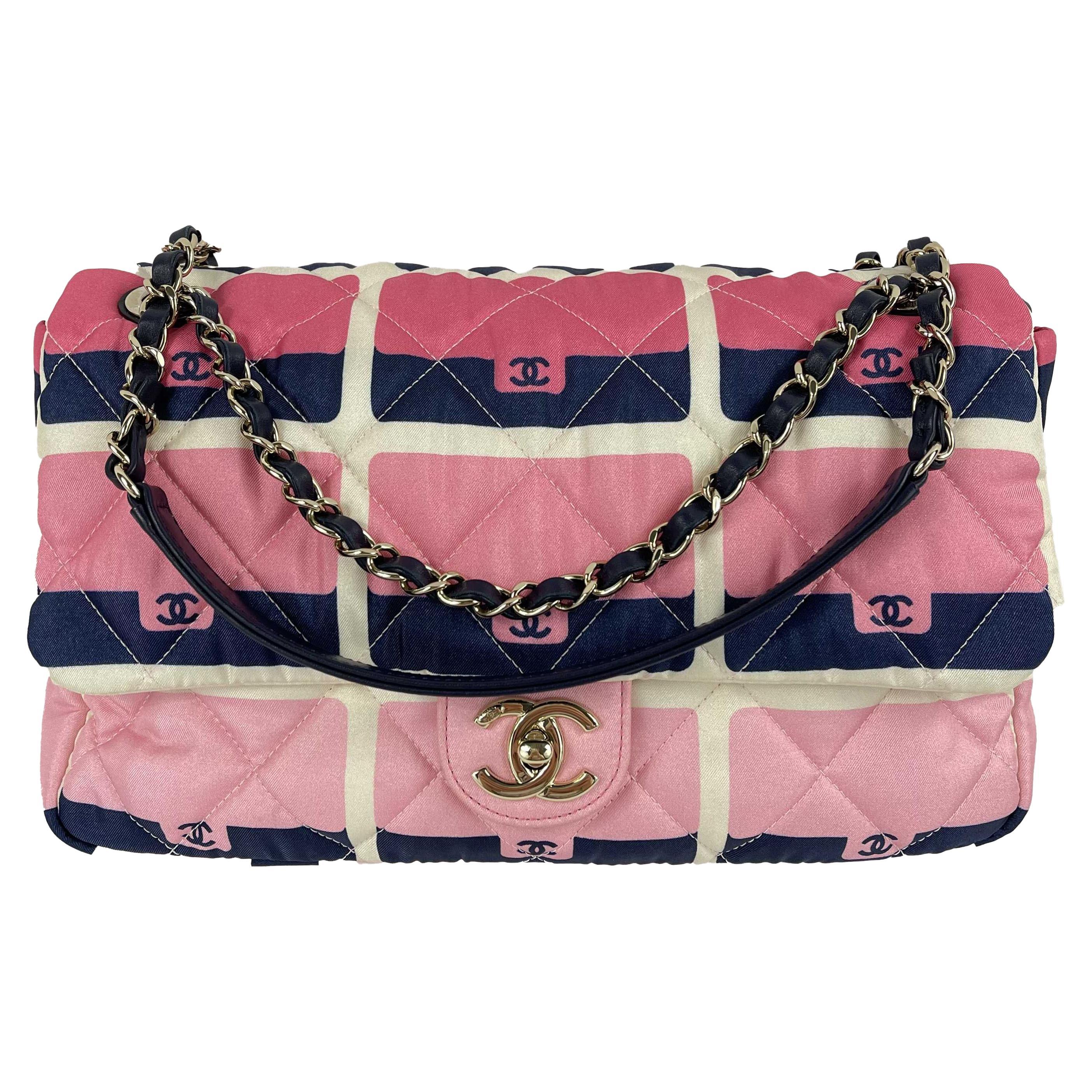 CHANEL 2021 Jumbo Print Graphic Pink Black Quilted Flap Shoulder Bag For  Sale at 1stDibs