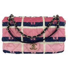CHANEL 2021 Jumbo Print Graphic Pink Black Quilted Flap Shoulder Bag