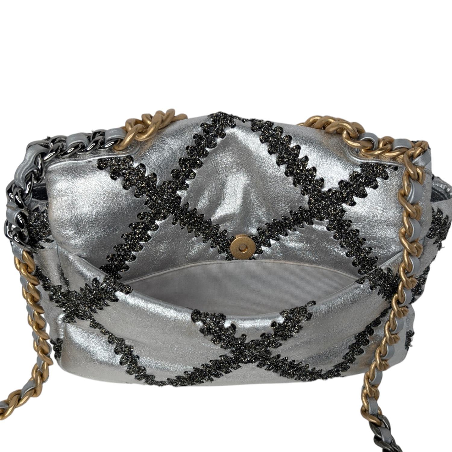 Chanel 2021 Metallic Calfskin Crochet Medium Chanel 19 Flap 1