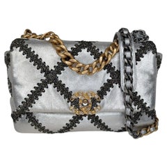 Chanel 2021 Metallic Calfskin Crochet Medium Chanel 19 Flap