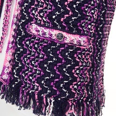CHANEL 2021 P70494 fringe trim tie front tweed chevron cardigan jacket FR34 XXS