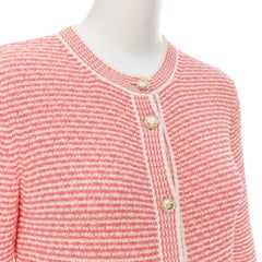 CHANEL 2021 pink white CC logo button long knit cardigan FR36 S