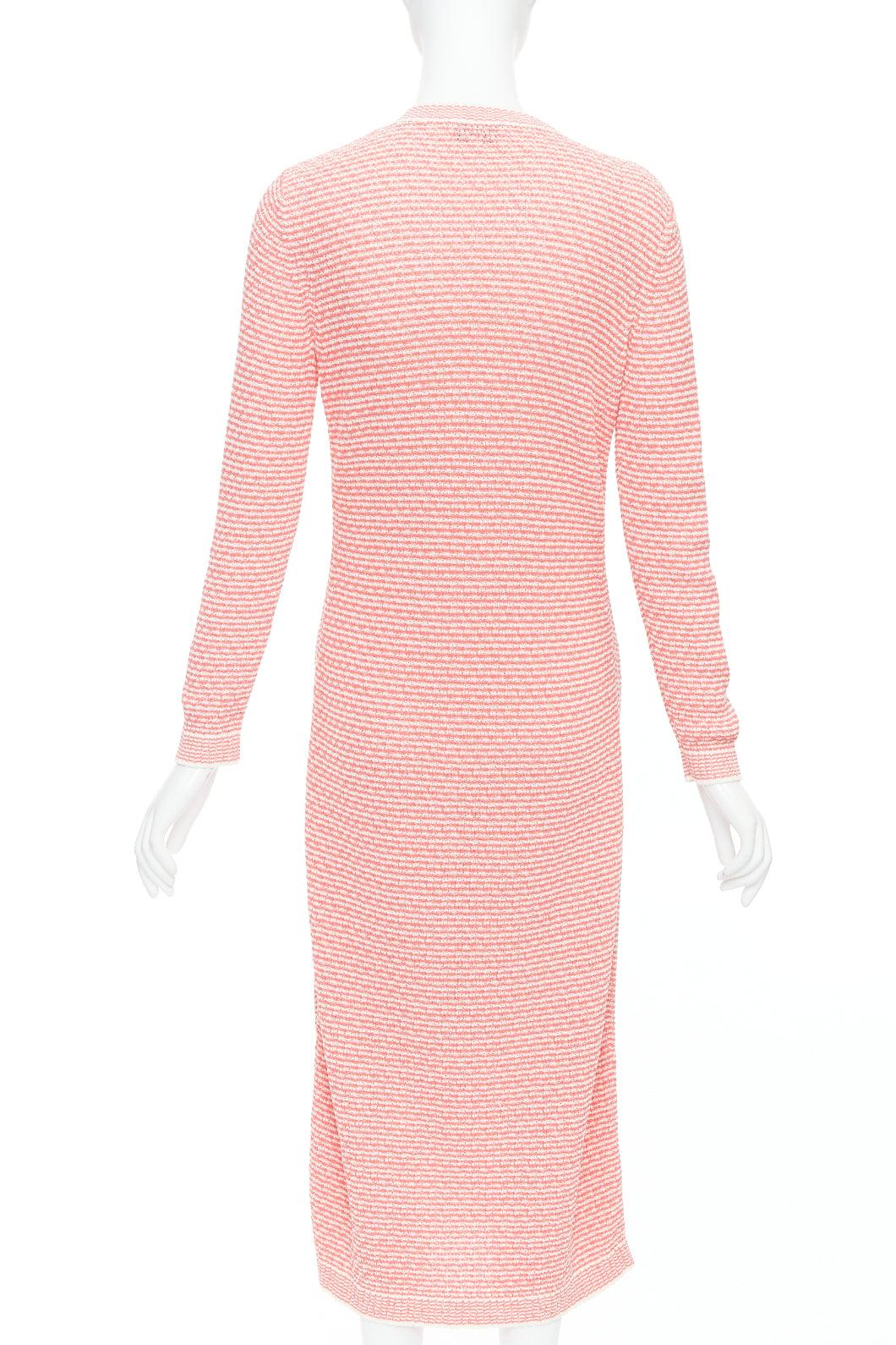 CHANEL 2021 pink white CC logo button long knit cardigan FR36 S For Sale 1