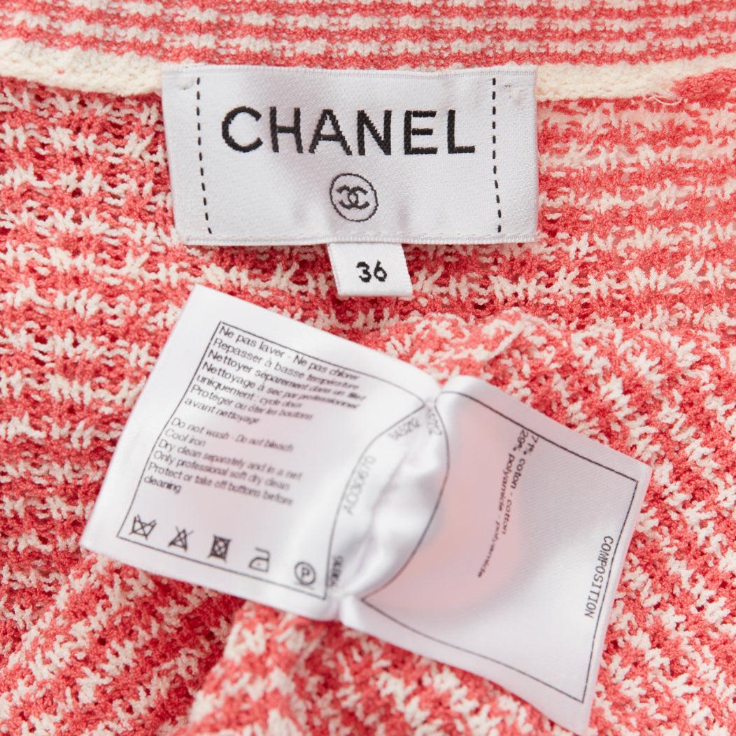 CHANEL 2021 pink white CC logo button long knit cardigan FR36 S For Sale 4