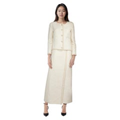 Chanel 2021 Pre-Fall Runway Ecru Wool CC Set Size S