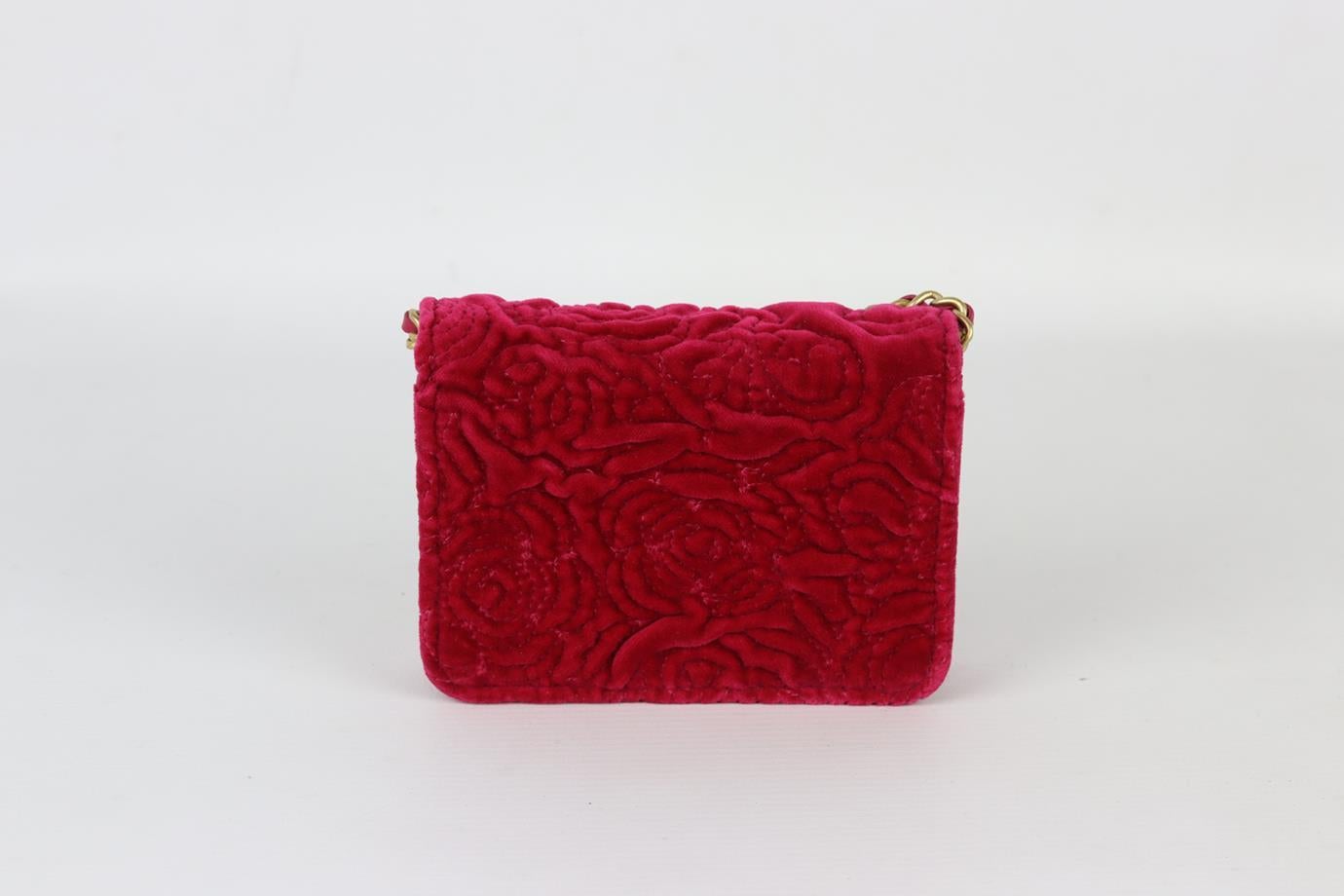 Red Chanel 2021 Purse With Chain Camelia Embroidered Velvet Shoulder Bag