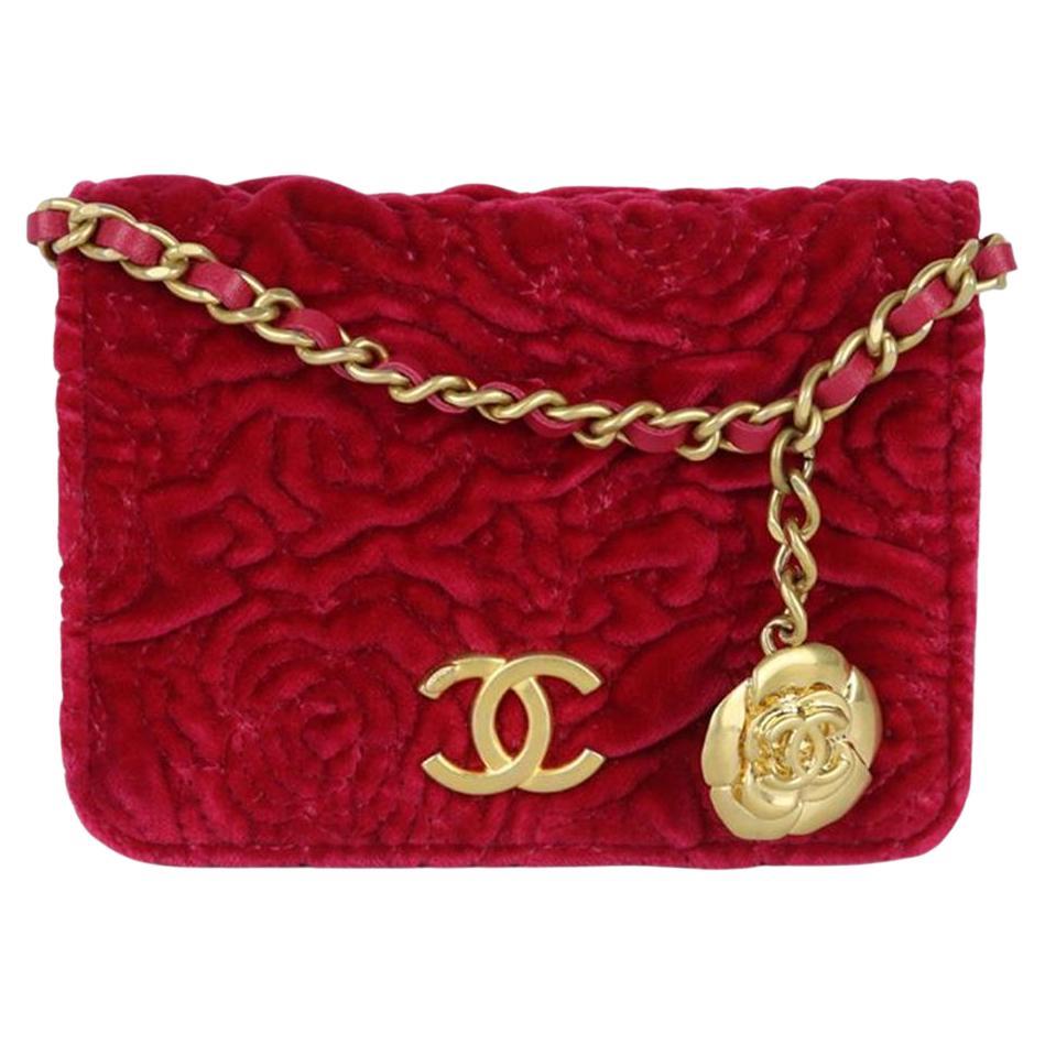 Chanel 2021 Purse With Chain Camelia Embroidered Velvet Shoulder Bag