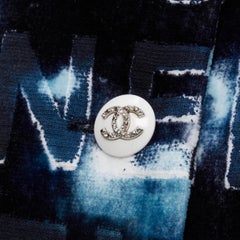 CHANEL 2021 Runway black blue tie dye velvet logo damask cropped jacket FR36 S