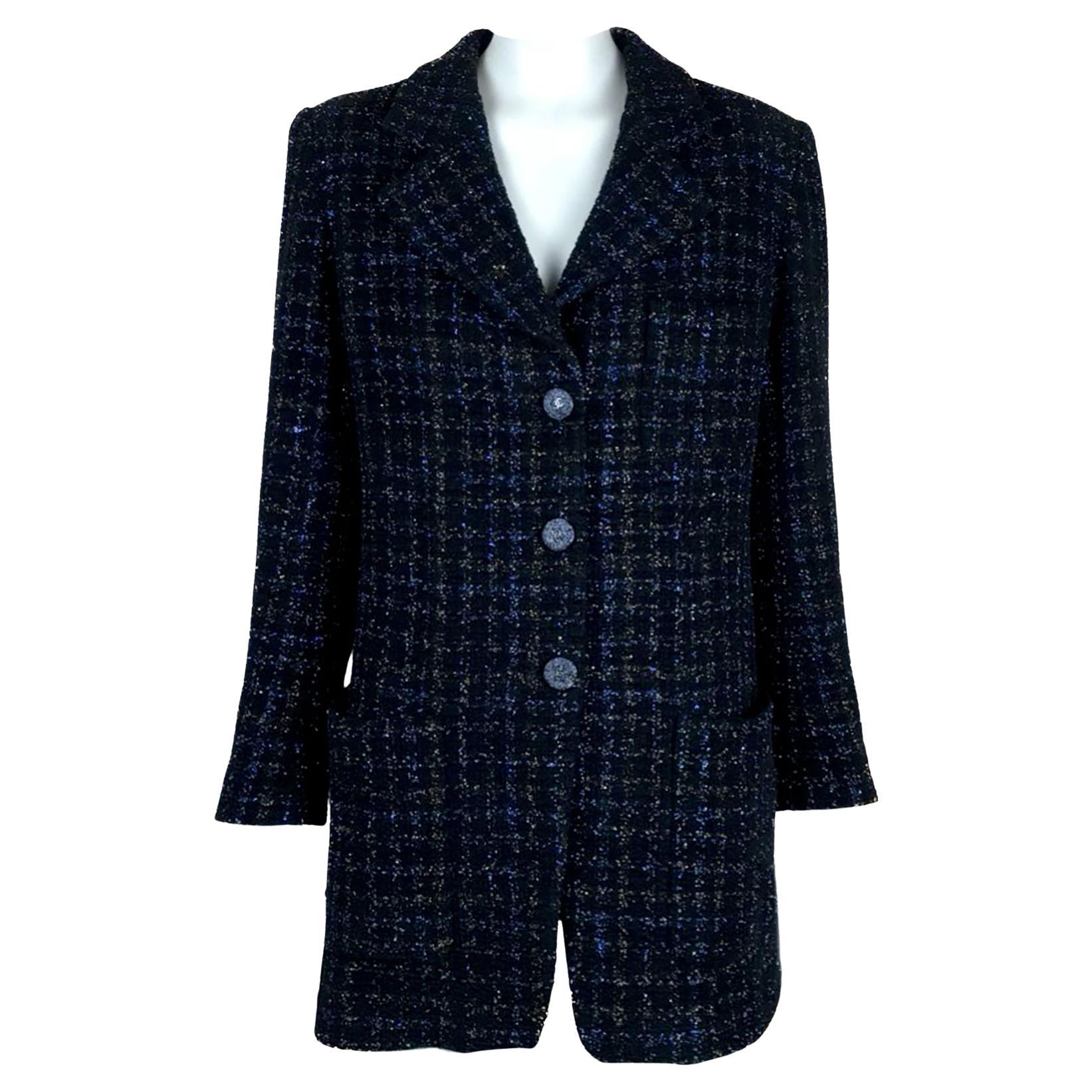 Chanel Grey/White Tweed Painted Grid Jacket Size 8/40 - Yoogi's Closet
