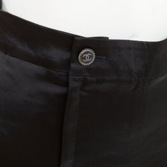 CHANEL 2021 Runway black silk wide leg cc resin button sailor trousers FR34 XS