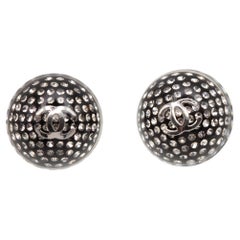 Chanel 2021 Silver-Tone Studded Dome CC Logo Stud Earrings
