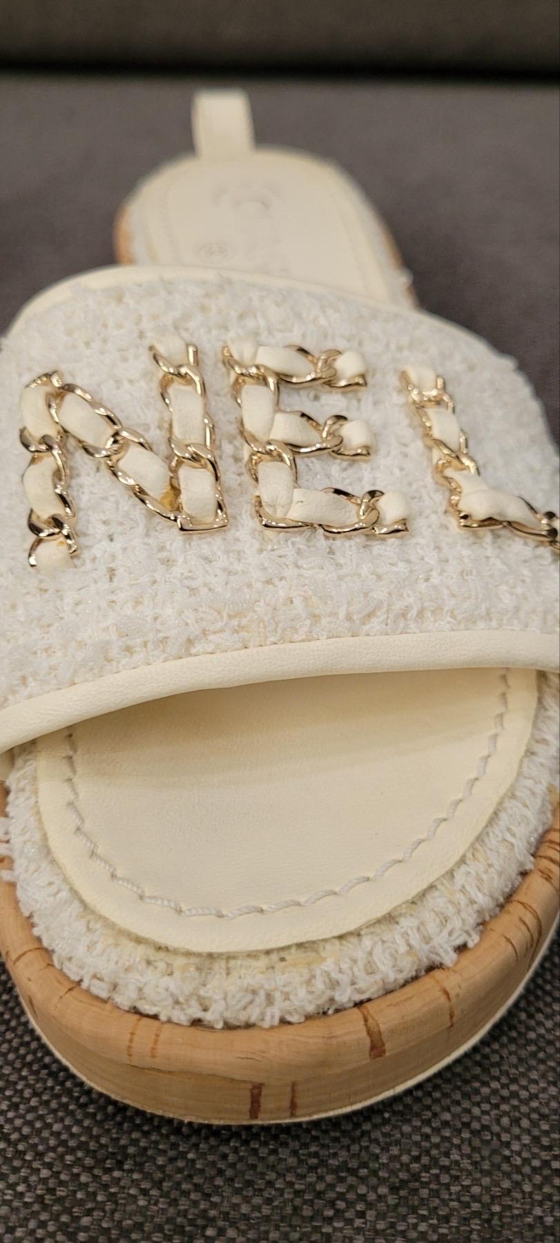 Chanel 2021 Tweed Mule Sandals Flip Flops For Sale 3