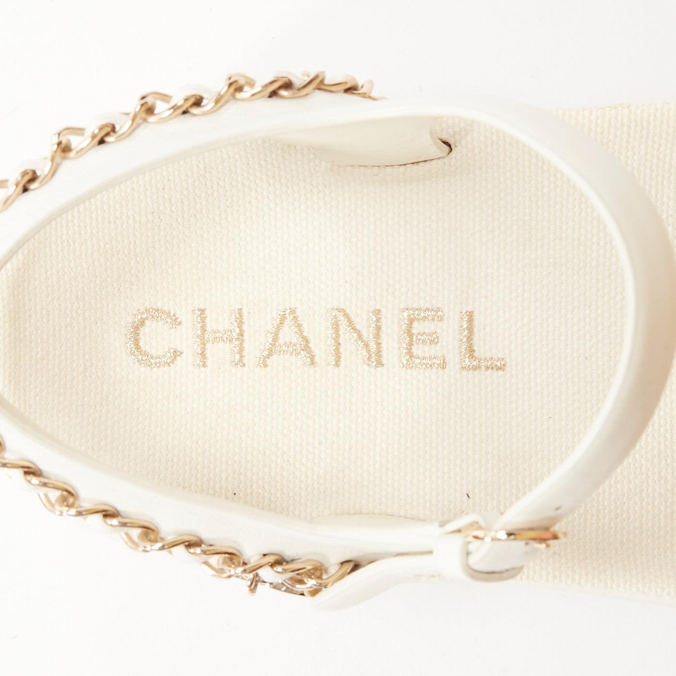 CHANEL 2021 white calfskin gold chain platform CC logo dad sandals EU36 5