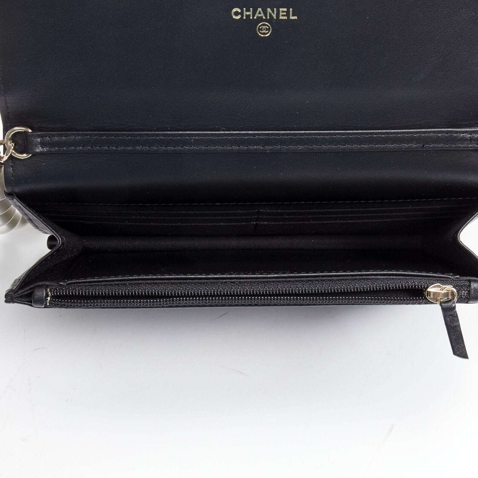 CHANEL 2021 XL pearl black quilted leather flap wallet on chain crossbody bag 5