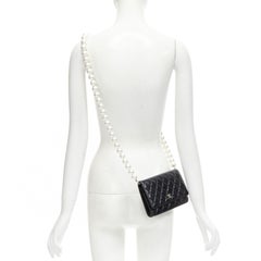 CHANEL 2021 XL pearl black quilted leather flap wallet on chain crossbody bag