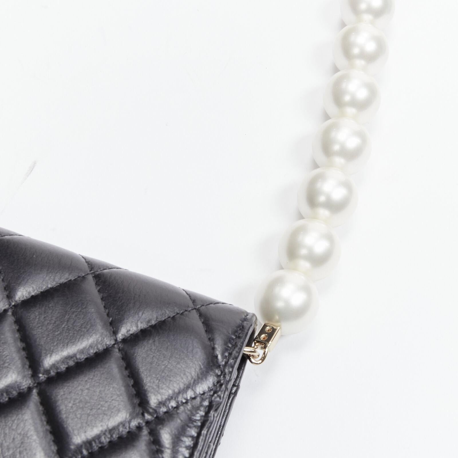CHANEL 2021 XL pearl black quilted leather flap wallet on chain crossbody bag 2
