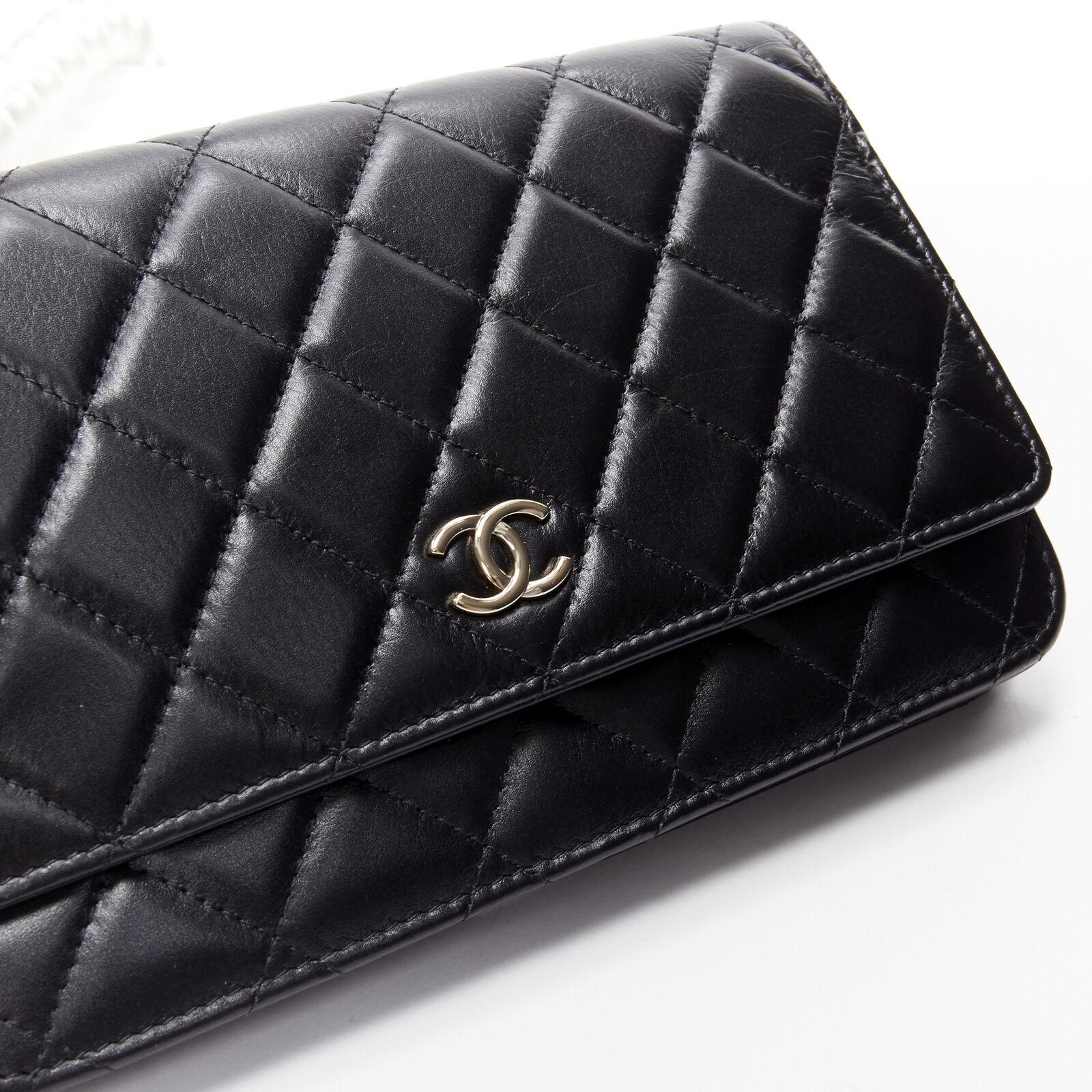 CHANEL 2021 XL pearl black quilted leather flap wallet on chain crossbody bag 3