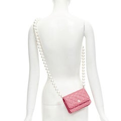 CHANEL 2021 XL pearl pink quilted leather flap wallet on chain crossbody bag