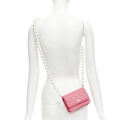 CHANEL 2021 XL pearl pink quilted leather flap wallet on chain crossbody bag