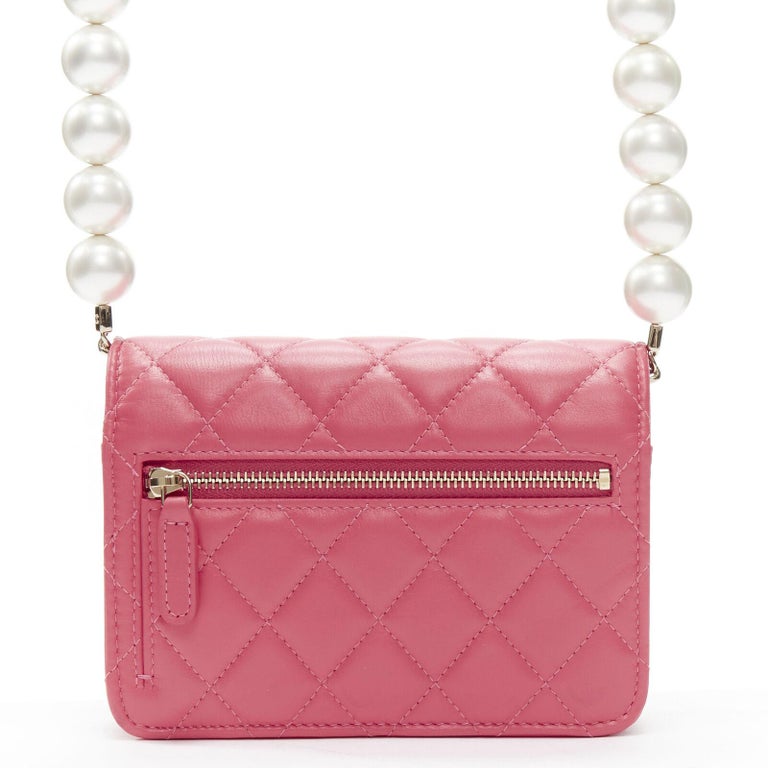 CHANEL 2021 XL pearl pink quilted leather flap wallet on chain crossbody bag  For Sale at 1stDibs