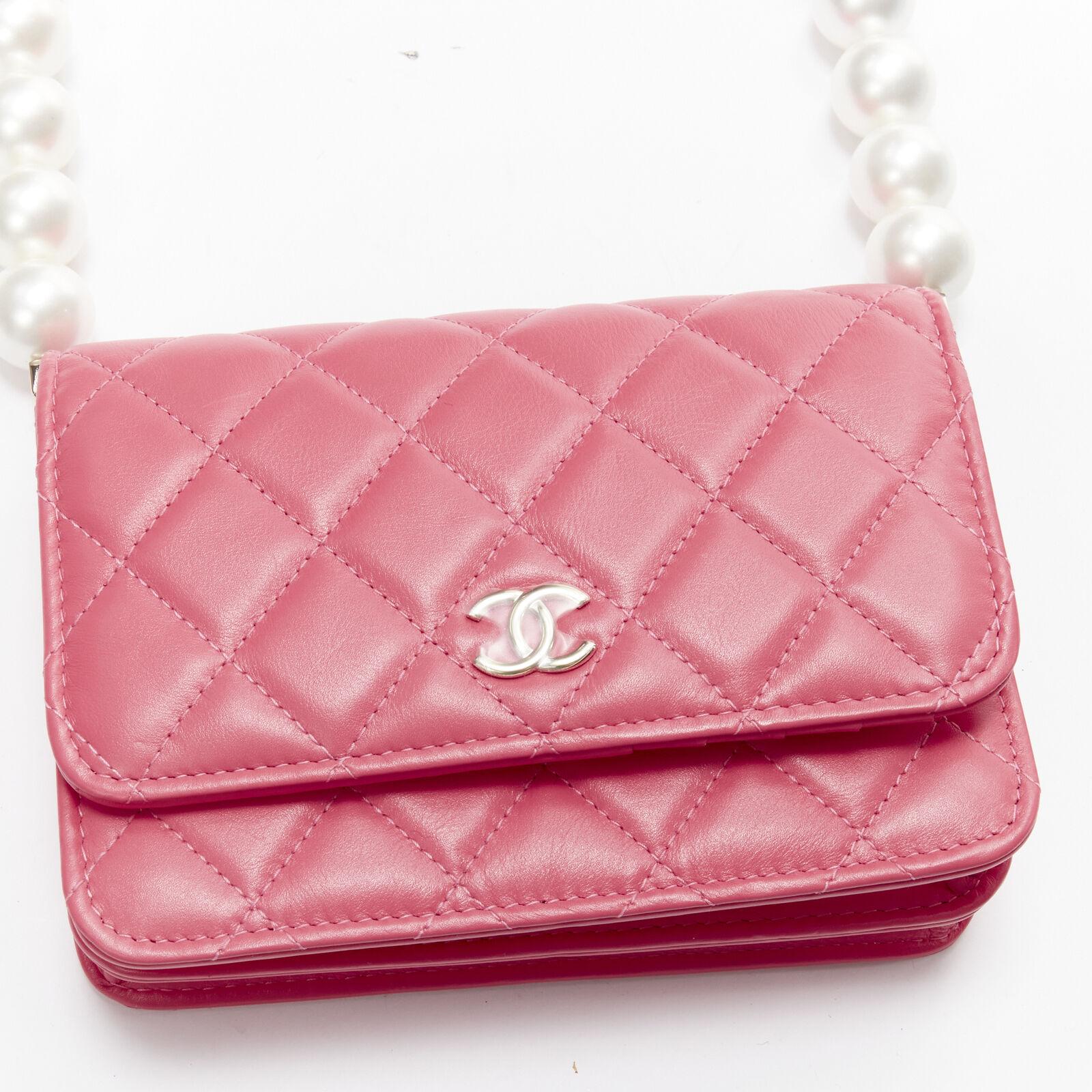 CHANEL 2021 XL pearl pink quilted leather flap wallet on chain crossbody bag For Sale 1