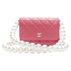 CHANEL 2021 XL pearl pink quilted leather flap wallet on chain crossbody bag