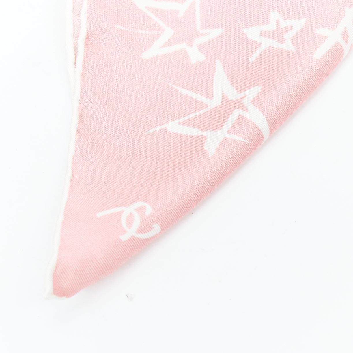 Pink CHANEL 2022 100% silk pink white CC star print hair ribbon scrunchie For Sale